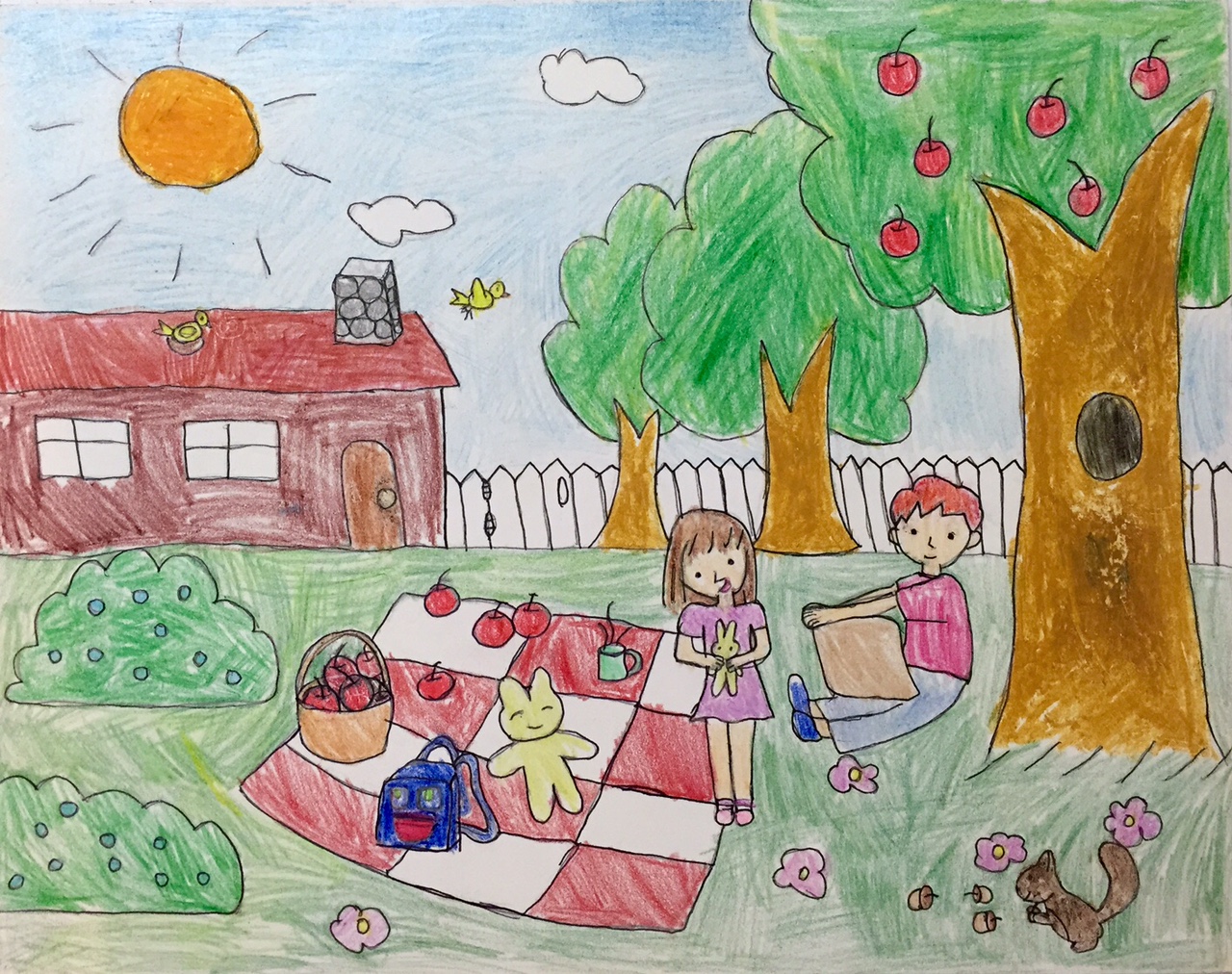 夏季户外野餐和写生 Annie潘宏颖8岁画